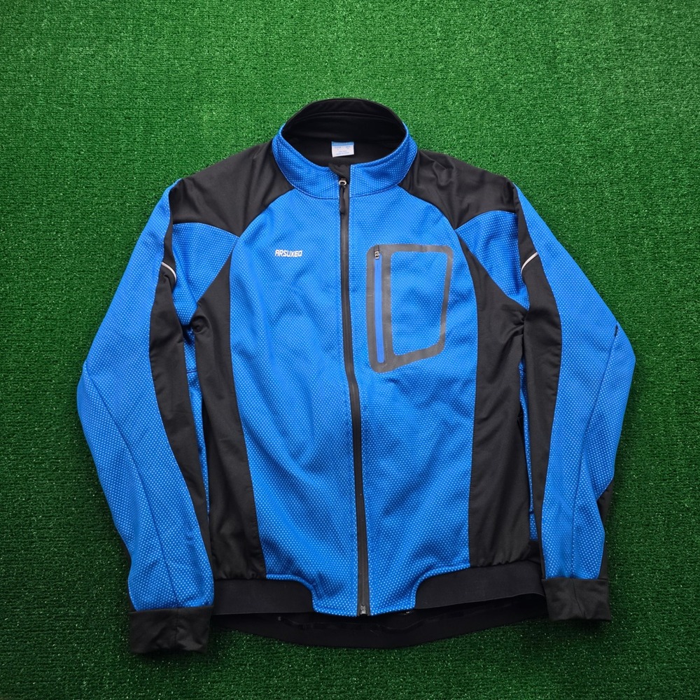 Arsuxeo Cycling Jacket‎ Mens Large Blue Black Full Zip Softshell Outwear